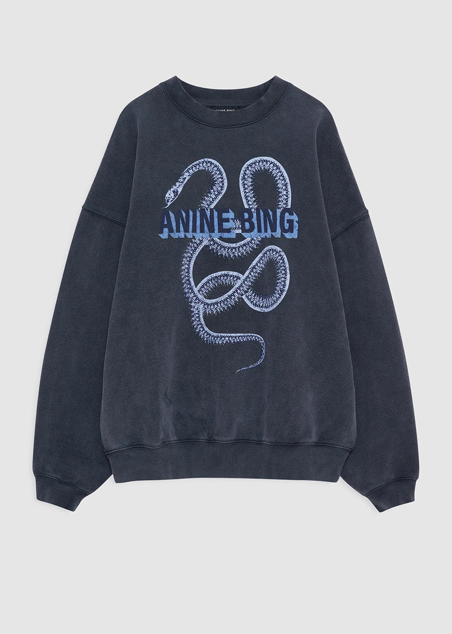 Anine Bing Harvey Crew Sweatshirt Snake | Washed Black