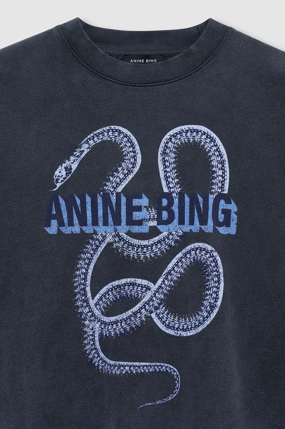 Anine Bing Harvey Crew Sweatshirt Snake | Washed Black