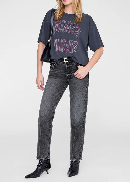 Anine Bing Johnny Cropped Tee | Washed Black