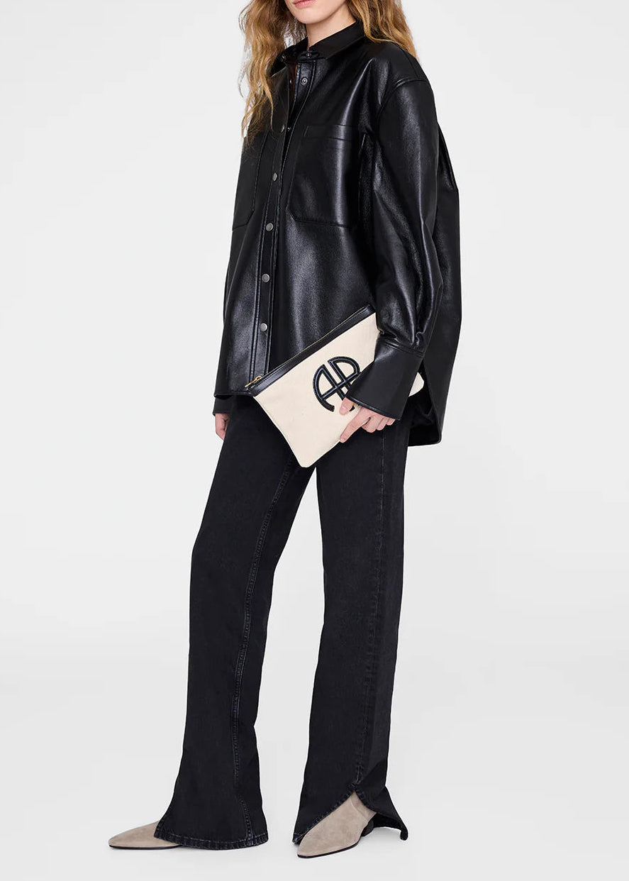 Anine Bing Lili Pouch | Natural Canvas with Black