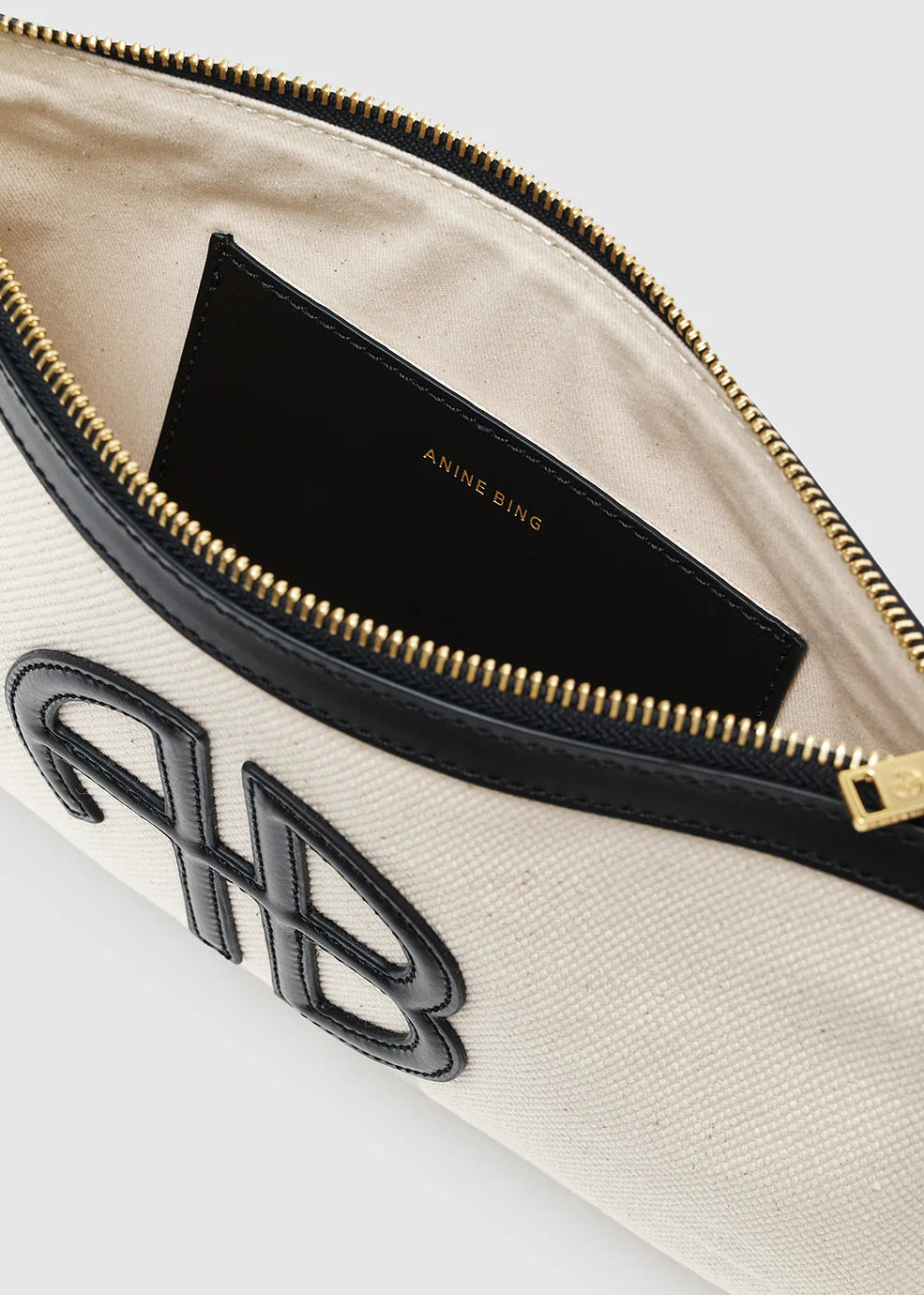 Anine Bing Lili Pouch | Natural Canvas with Black