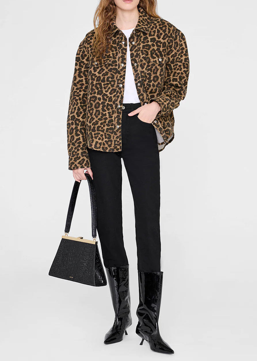 Anine Bing Paxton Shirt | Black And Brown Leopard