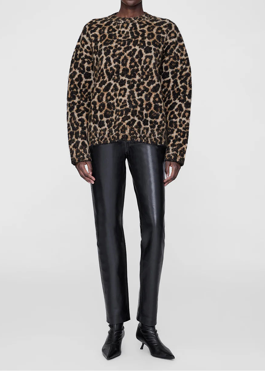 Anine Bing Sydney Crew Sweater | Black And Brown Leopard
