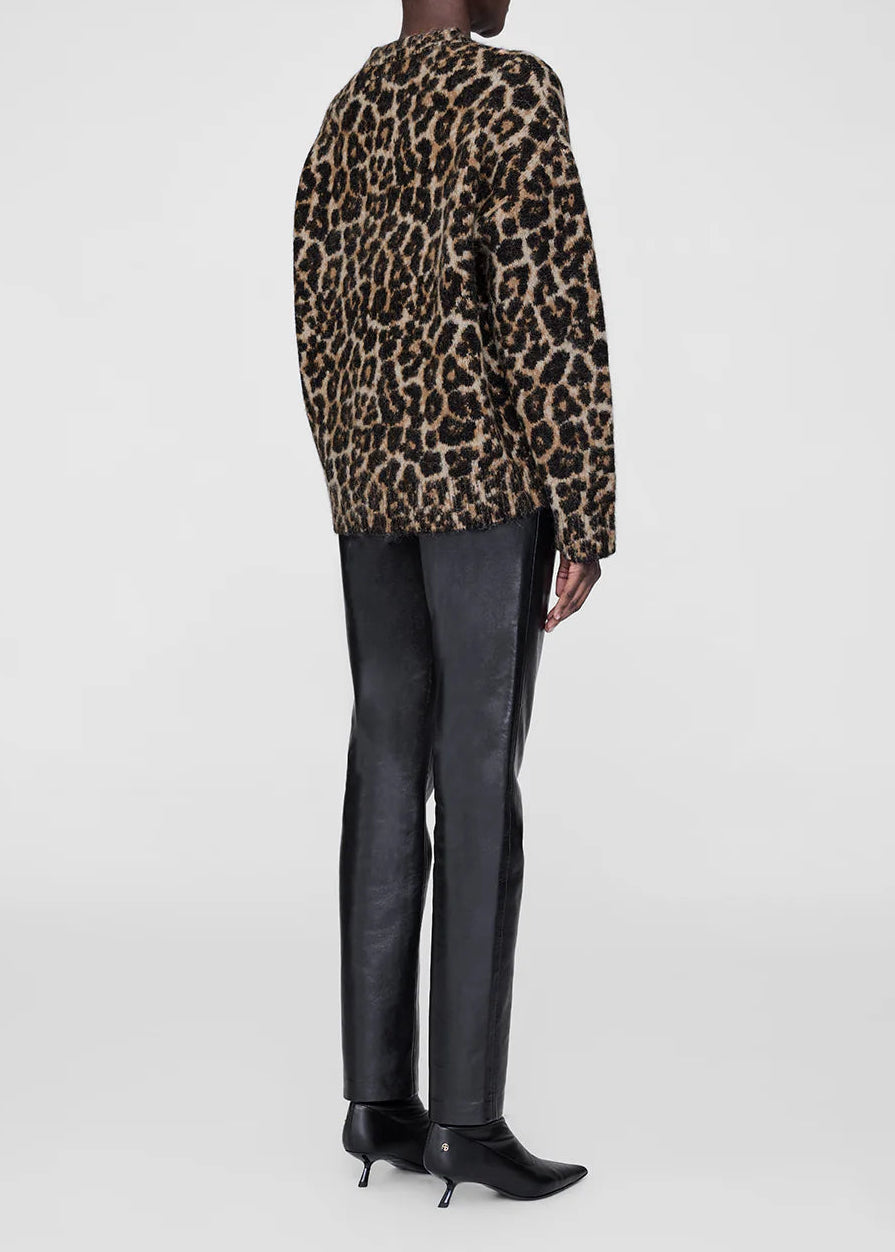 Anine Bing Sydney Crew Sweater | Black And Brown Leopard