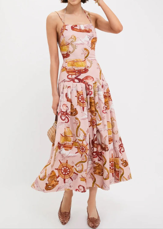 FARM Rio Nautical Wonder Pink Strappy Maxi Dress