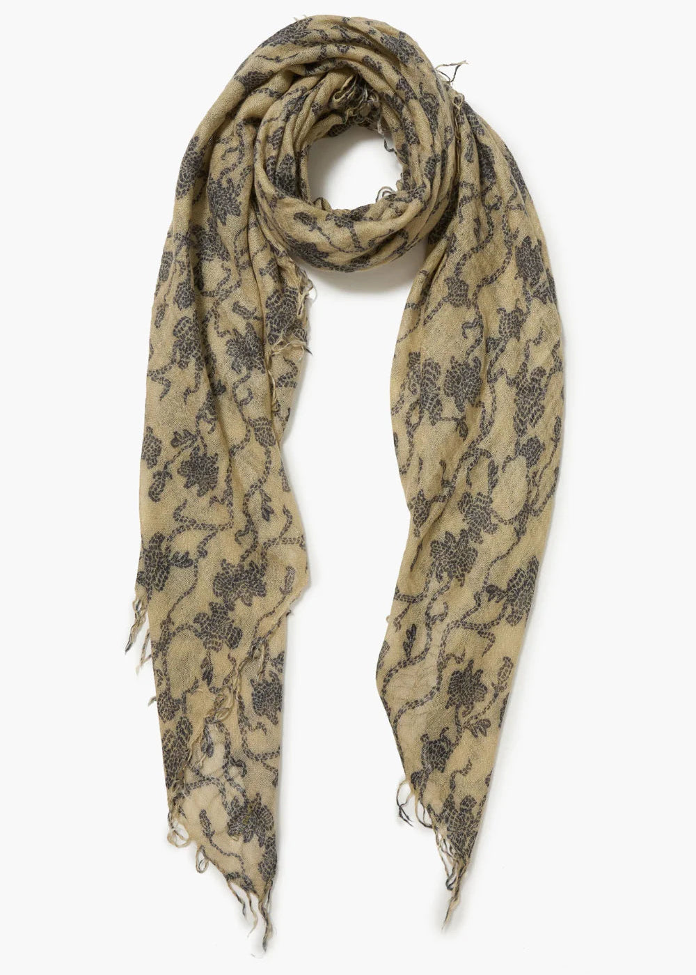 Chan Luu Silk Cashmere Scarf | Ecru Kantha Floral