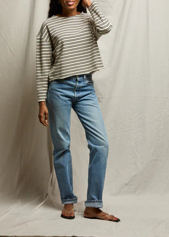 Perfect White Tee Briana French Terry Striped Top | Navy Stripe