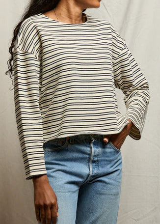 Perfect White Tee Briana French Terry Striped Top | Navy Stripe