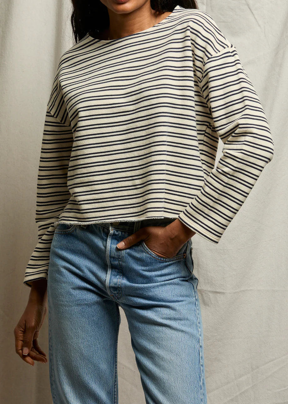 Perfect White Tee Briana French Terry Striped Top | Navy Stripe