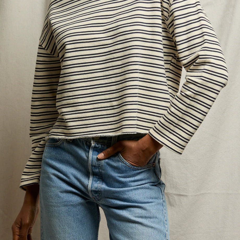 Perfect White Tee Briana French Terry Striped Top | Navy Stripe
