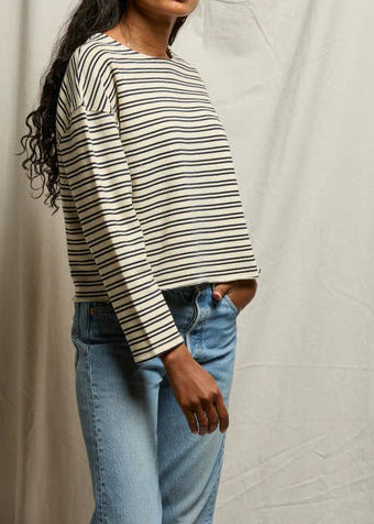 Perfect White Tee Briana French Terry Striped Top | Navy Stripe