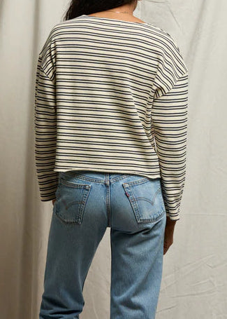 Perfect White Tee Briana French Terry Striped Top | Navy Stripe