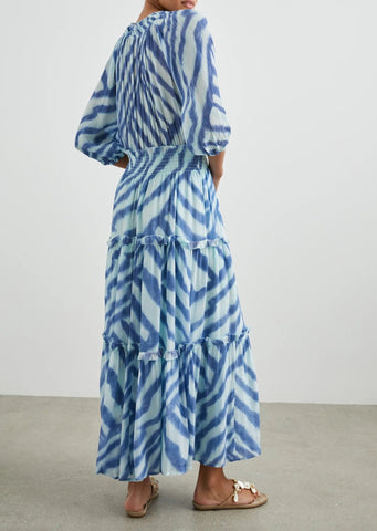 Caterine Dress Blue Watercolor Stripes
