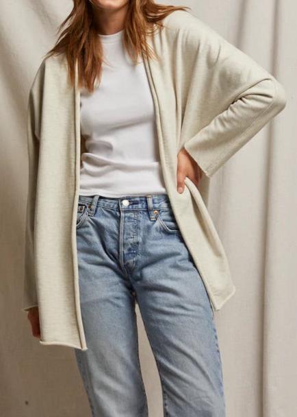 Perfect White Tee Celeste French Terry Cardigan Oatmeal