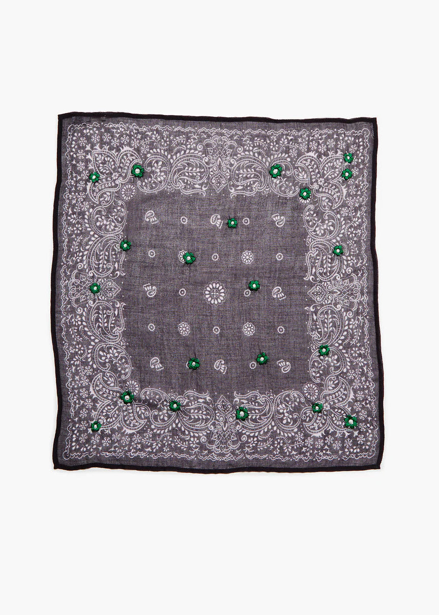 Chan Luu Daisy Embroidered Bandana | Black / Green