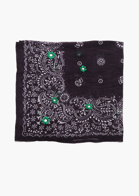 Chan Luu Daisy Embroidered Bandana | Black / Green