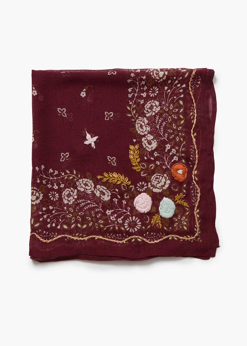 Chan Luu Embroidered Floral Bandana | Cabernet