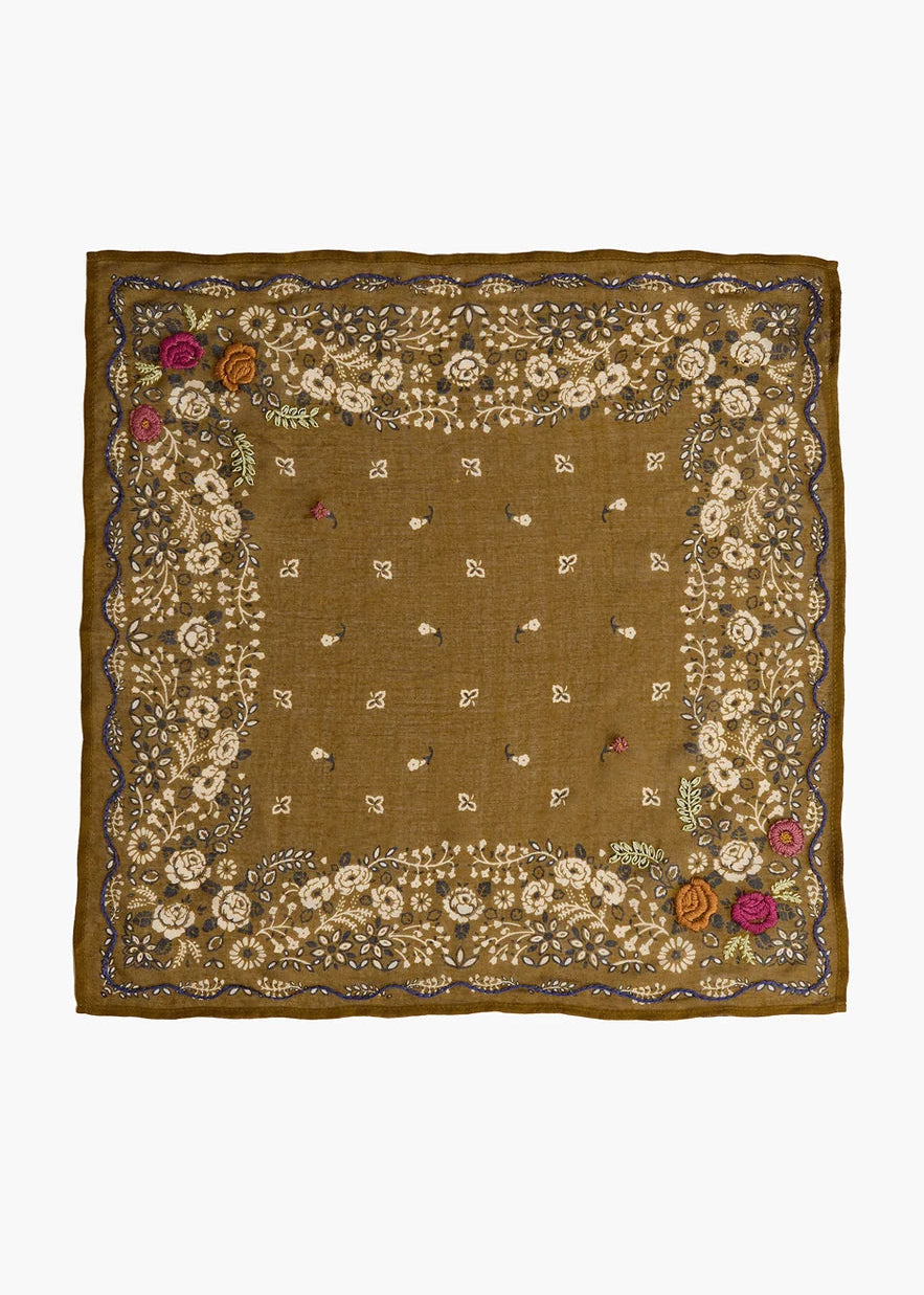 Chan Luu Embroidered Floral Bandana | Olive