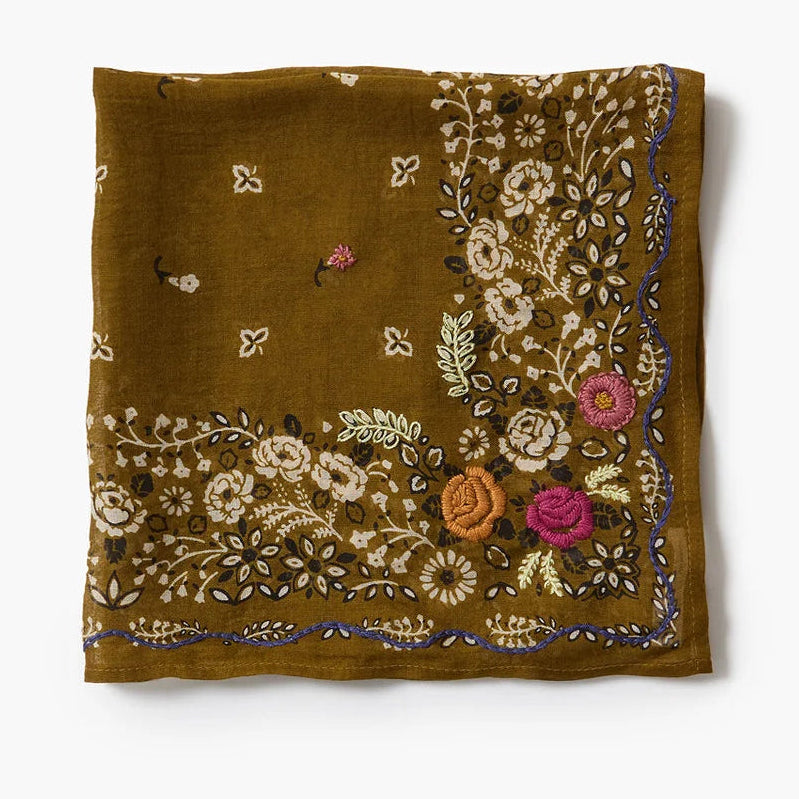Chan Luu Embroidered Floral Bandana | Olive