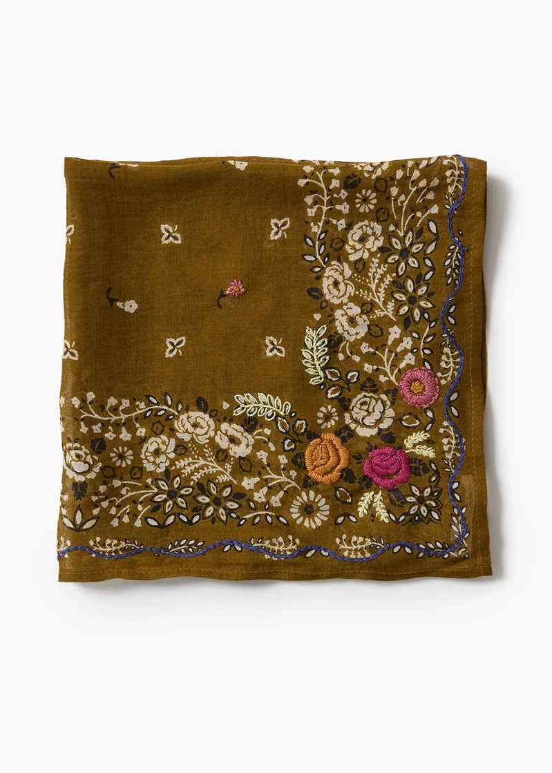 Chan Luu Embroidered Floral Bandana | Olive