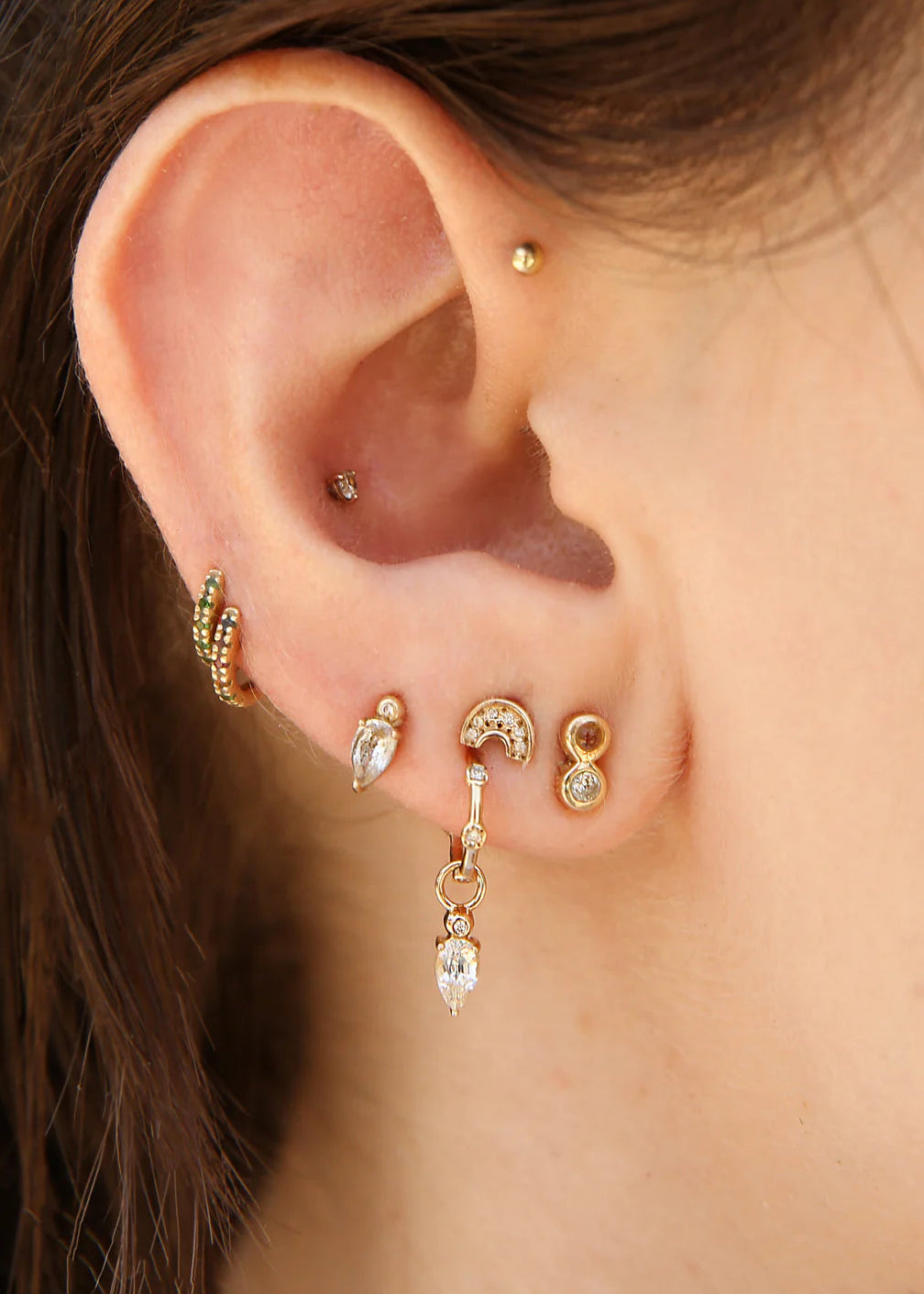 SCOSHA Droplet Studs with White Sapphire and Diamond