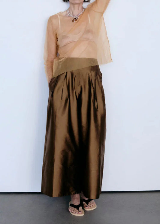 Chan Luu Techno Taffeta Ultra Wide Leg Trouser | Bronze