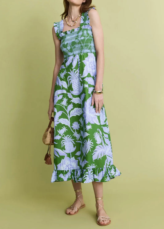 FARM Rio Green Tropical Swing Sleeveless Midi Dress
