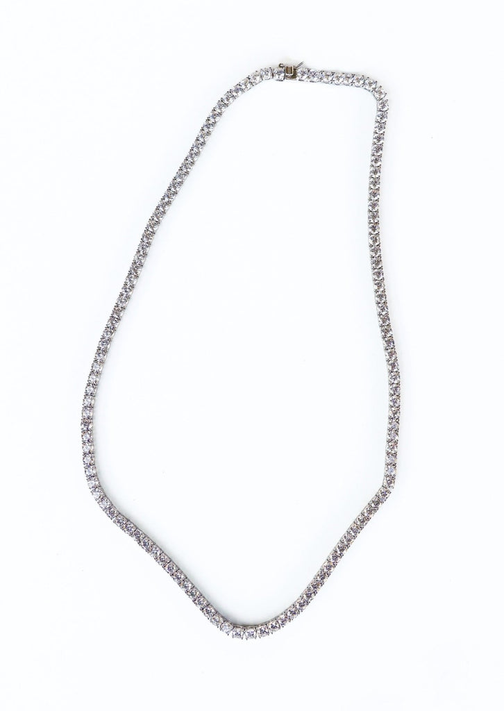 925 Silver Necklace Tennis White CZ 3mm