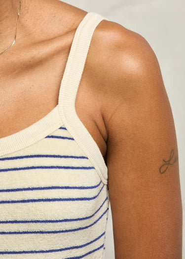 Perfect White Tee Loveshack Stripe Loop Terry Mini Dress | Cobalt Sugar Stripe