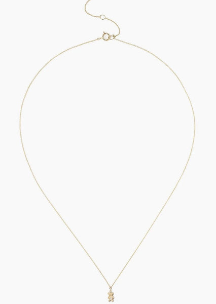 14k Solid Gold Teddy Bear Necklace With Diamond Inlay