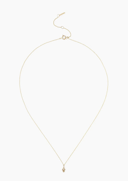 14k Solid Gold + Diamond Hamsa Charm Necklace