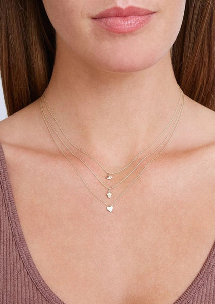 14k Solid Gold + Diamond Hamsa Charm Necklace