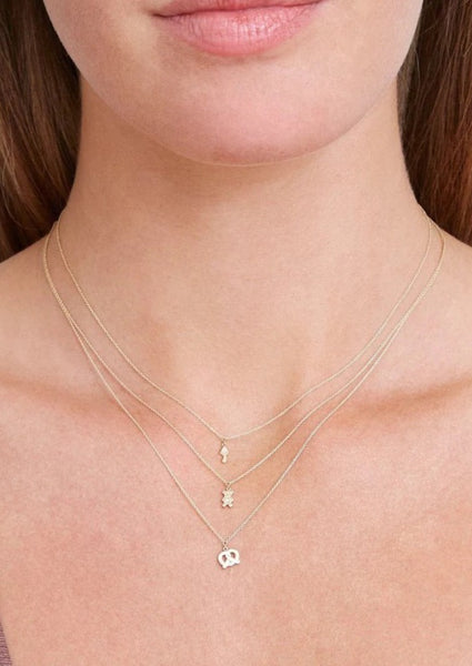 14k Solid Gold Teddy Bear Necklace With Diamond Inlay