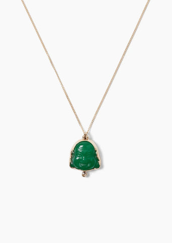 14k Solid Gold Buddha Necklace Green Quartz
