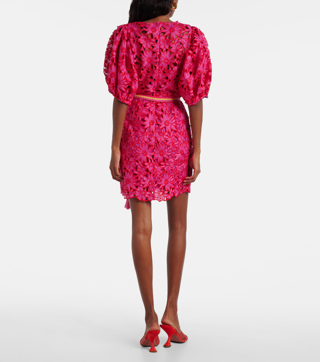 FARM Rio Flowered Pink Lace Mini Dress