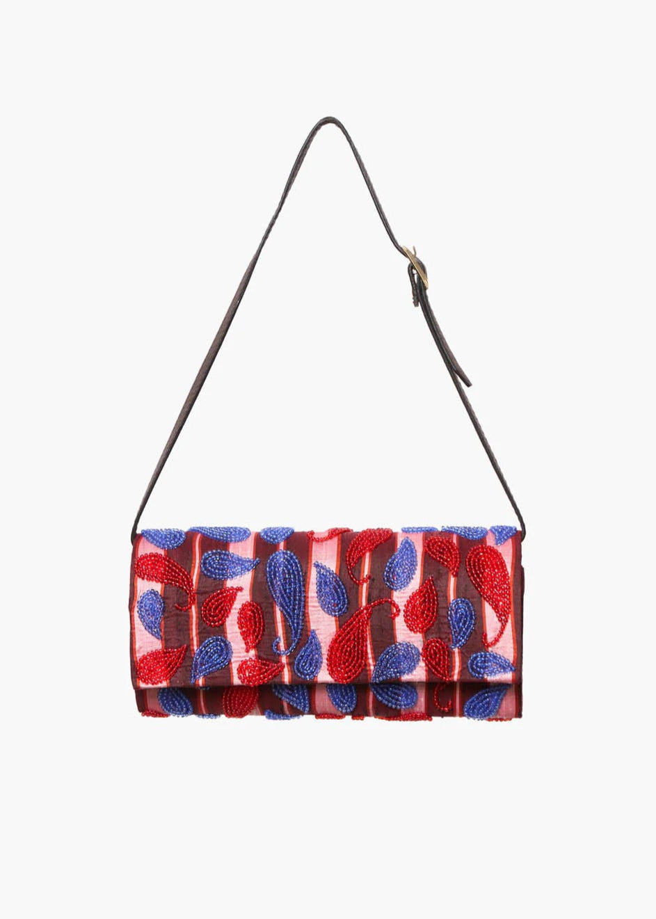 Chan Luu Beaded Silk Clutch Red Stripe