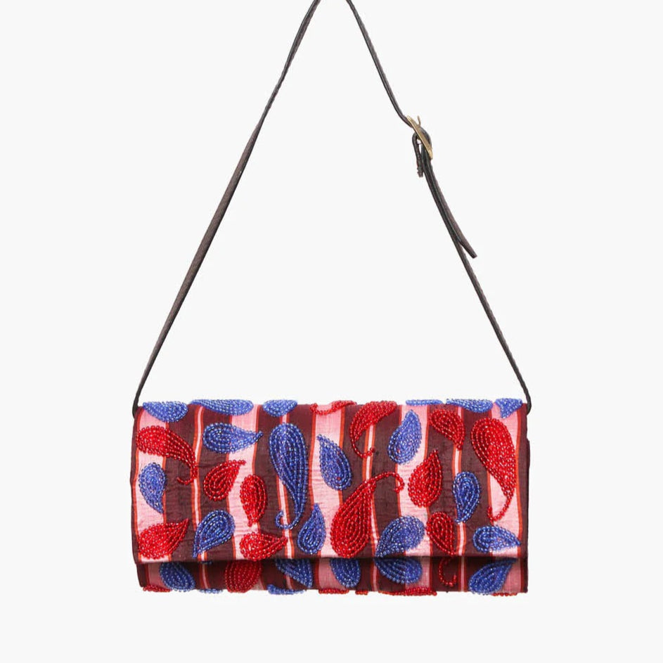 Chan Luu Beaded Silk Clutch Red Stripe