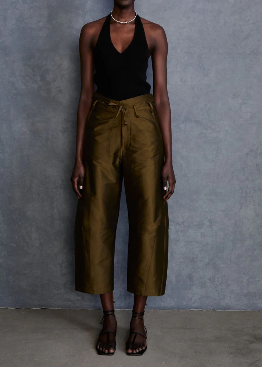 Chan Luu Techno Taffeta Barrel Pant Olive