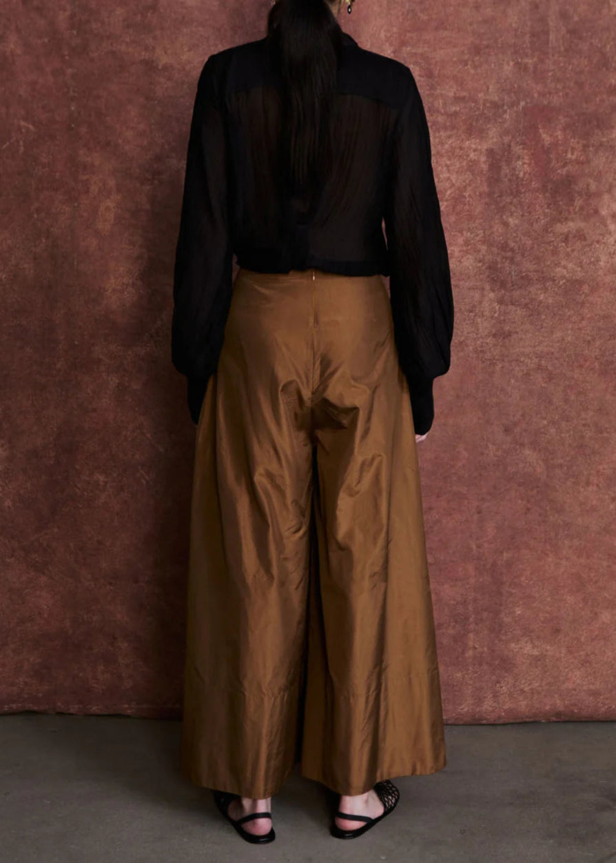 Chan Luu Techno Taffeta Ultra Wide Leg Trouser | Bronze