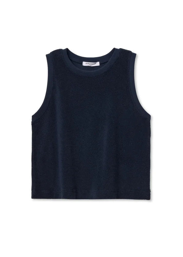Perfect White Tee Esther Loop Terry Mock Neck Tank | Navy