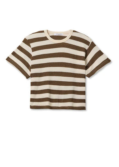 Perfect White Tee Lainey Rugby Crewneck Tee | Mocha/Natural Stripe