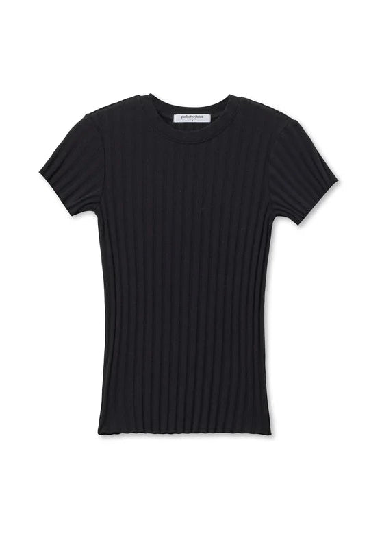 Perfect White Tee Suri Poorboy Rib Cap Sleeve Tee | True Black