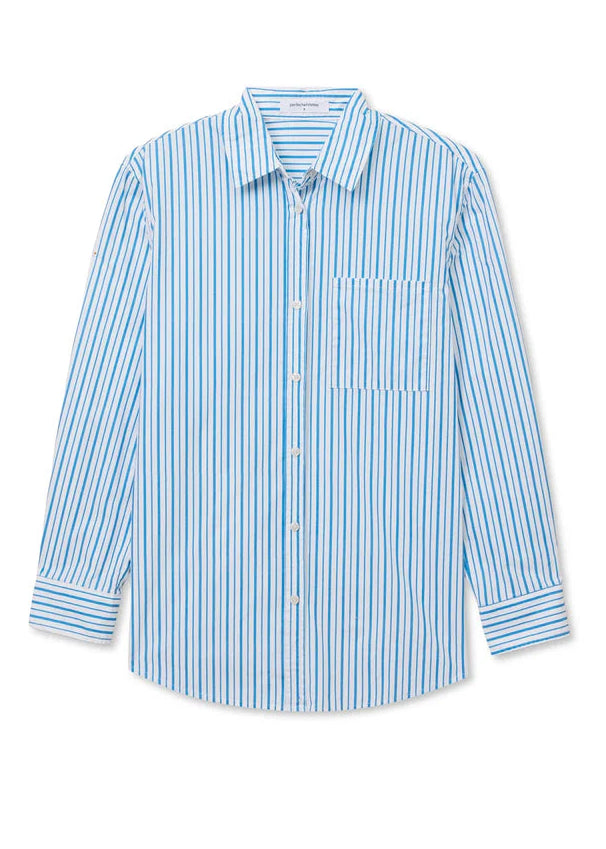 Perfect White Tee Avalon Poplin Button Down | Pacific Blue Stripe