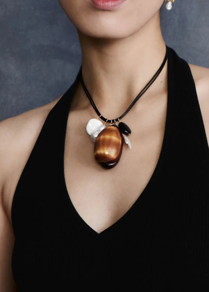 Chan Luu Cowrie Leather Charm Necklace Multi