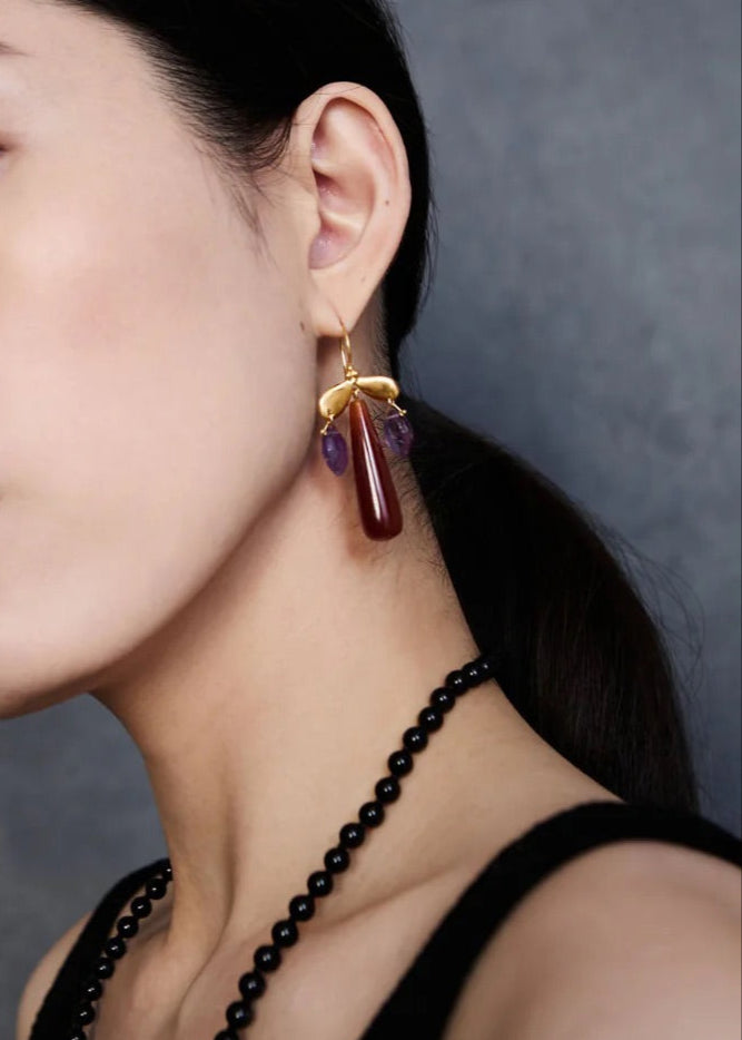 Chan Luu Dragonfly Chandelier Earrings Red Agate
