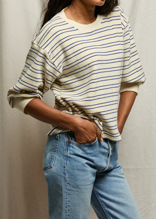 Perfect White Tee Roxy Stripe Loop Terry Sweatshirt | Cobalt Sugar Stripe