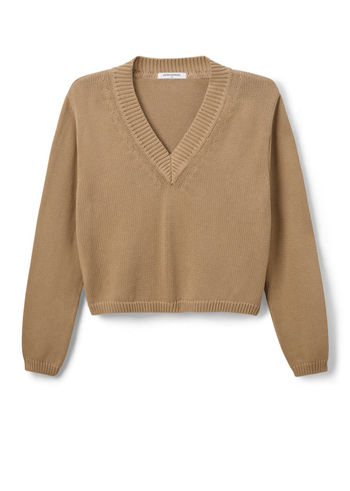 Perfect White Tee Addie Cotton Oversized V Neck Sweater | Suede