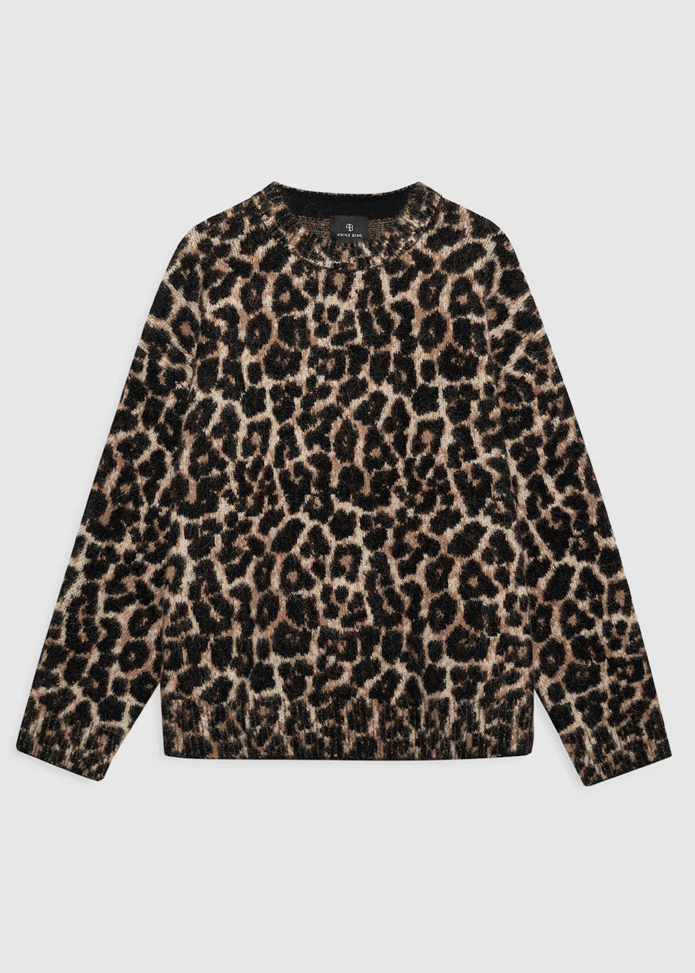 Anine Bing Sydney Crew Sweater | Black And Brown Leopard