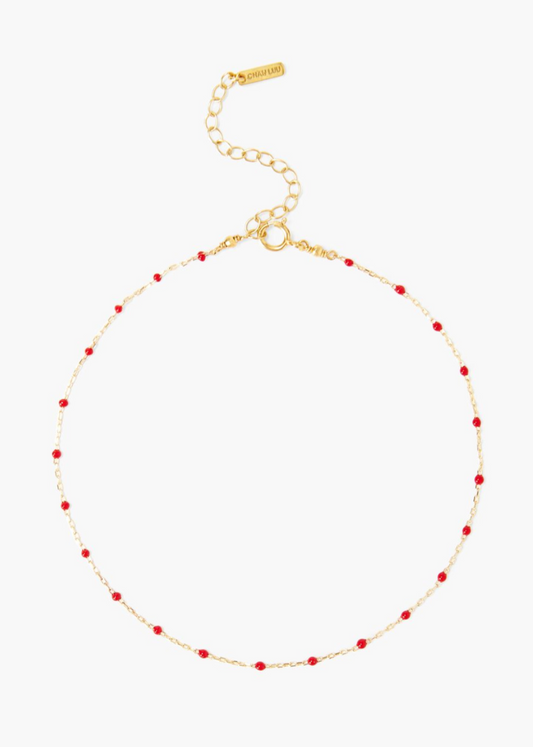 Chan Luu 18K Gold Plated Poppy Red Enamel Beaded Anklet