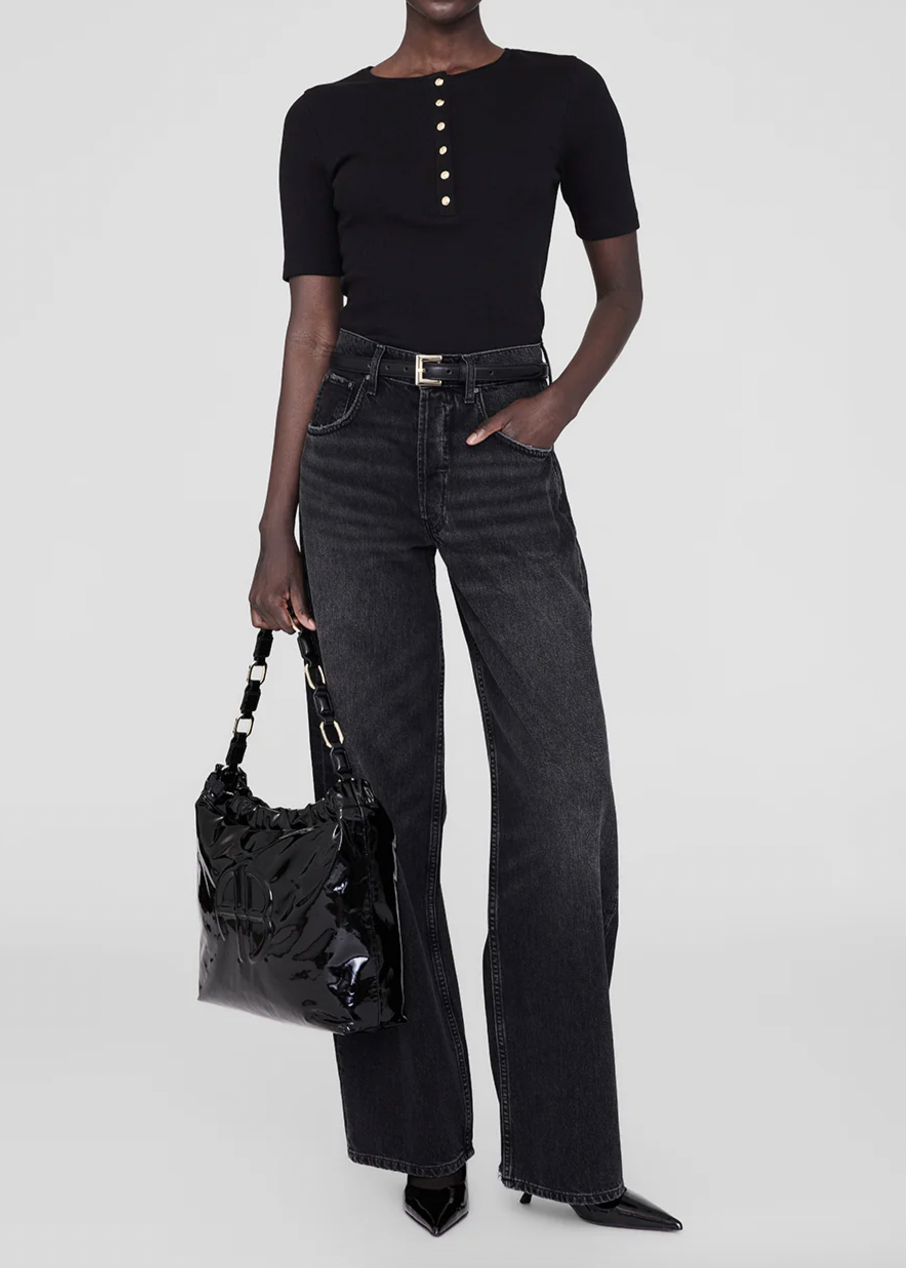 Anine Bing Kate Shoulder Bag - High-Shine Black